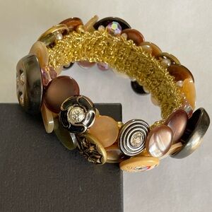 Vintage Bracelet Artisan Buttons and Beads Neutral Brown and Tan